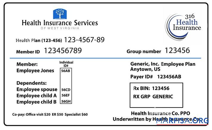 Printable West Virginia health insurance card sample